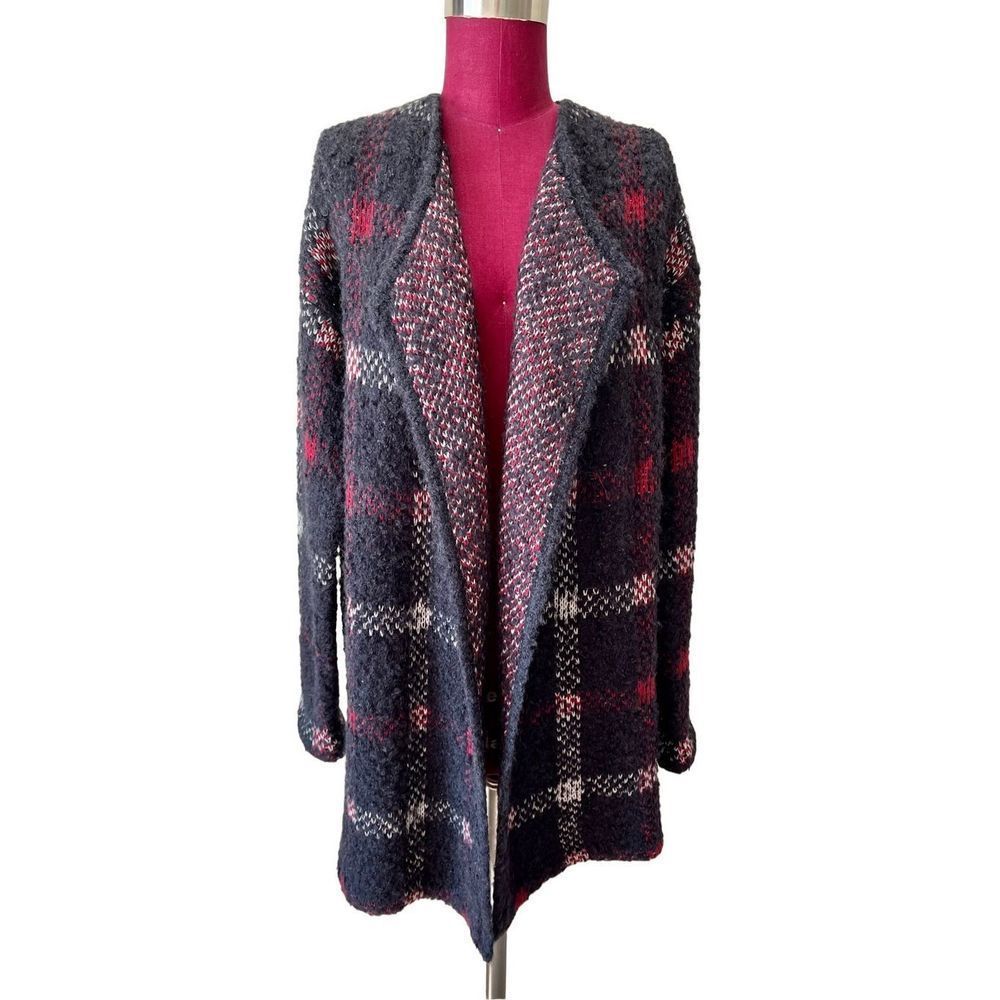 Theory Darcian Open Front Plaid Boucle Sweater Jacket Sz S